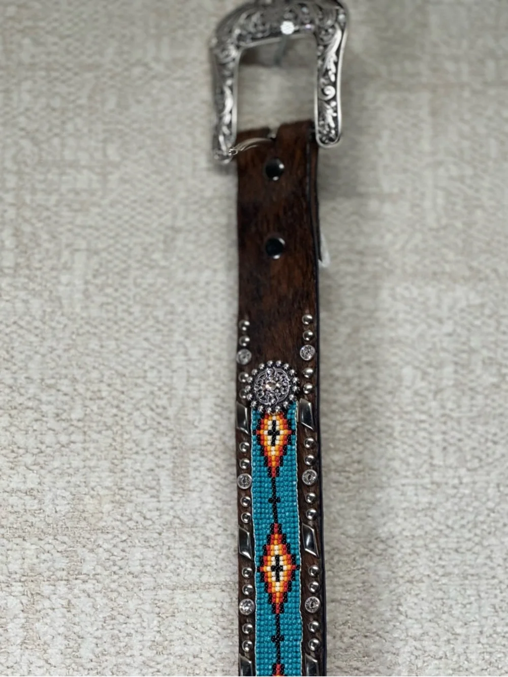 Ariat Southwest Beaded Hair-On Belt Med. Aztec Colorful Rhinestone Western